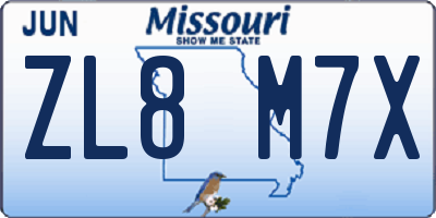 MO license plate ZL8M7X