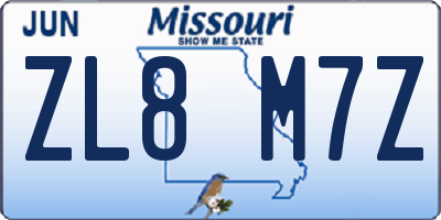 MO license plate ZL8M7Z