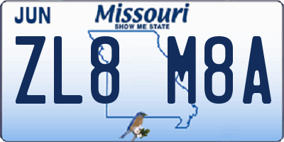 MO license plate ZL8M8A