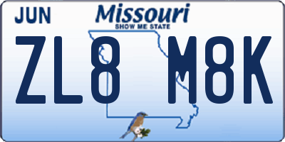 MO license plate ZL8M8K