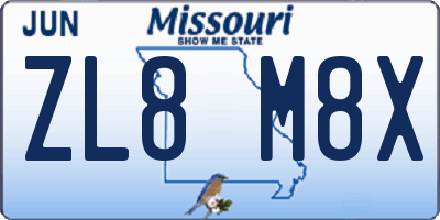 MO license plate ZL8M8X