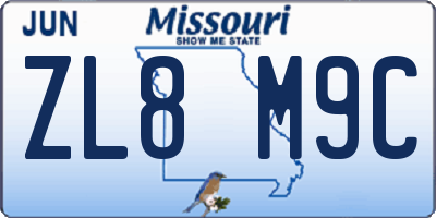 MO license plate ZL8M9C