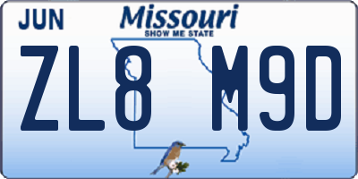 MO license plate ZL8M9D