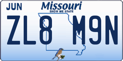 MO license plate ZL8M9N