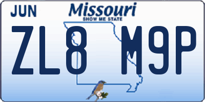 MO license plate ZL8M9P