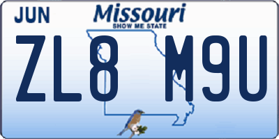 MO license plate ZL8M9U