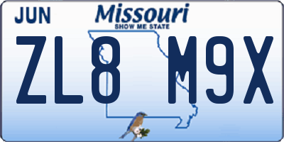MO license plate ZL8M9X