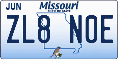 MO license plate ZL8N0E