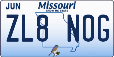 MO license plate ZL8N0G