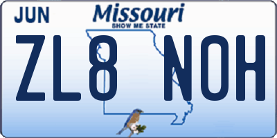 MO license plate ZL8N0H
