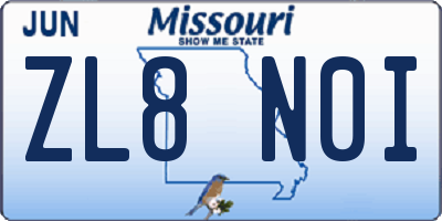 MO license plate ZL8N0I