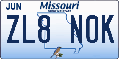 MO license plate ZL8N0K