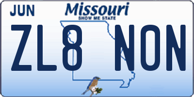 MO license plate ZL8N0N