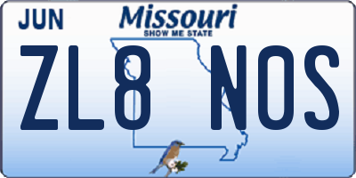 MO license plate ZL8N0S