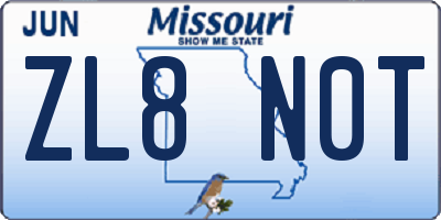 MO license plate ZL8N0T