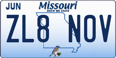 MO license plate ZL8N0V