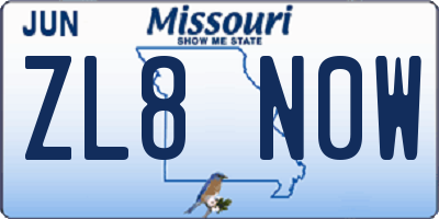 MO license plate ZL8N0W
