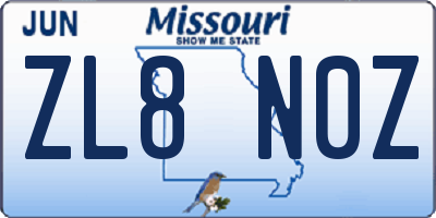 MO license plate ZL8N0Z