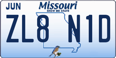 MO license plate ZL8N1D