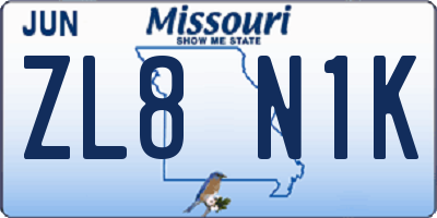 MO license plate ZL8N1K