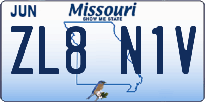 MO license plate ZL8N1V