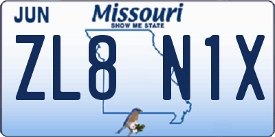 MO license plate ZL8N1X