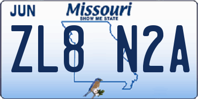 MO license plate ZL8N2A