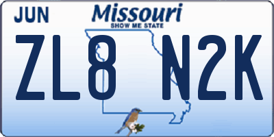 MO license plate ZL8N2K