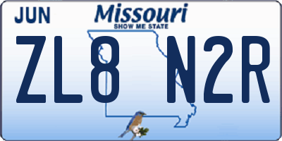 MO license plate ZL8N2R