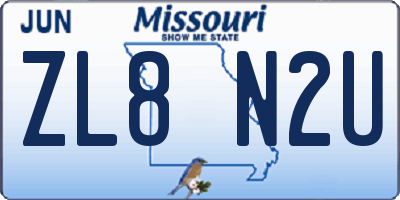 MO license plate ZL8N2U