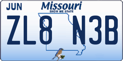 MO license plate ZL8N3B