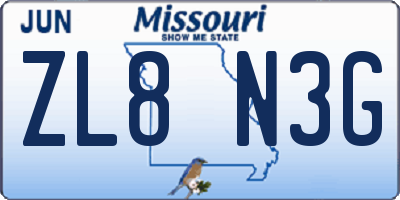 MO license plate ZL8N3G