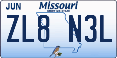 MO license plate ZL8N3L