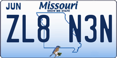 MO license plate ZL8N3N