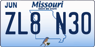 MO license plate ZL8N3O
