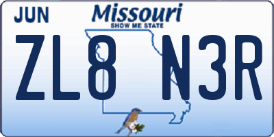 MO license plate ZL8N3R