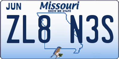 MO license plate ZL8N3S