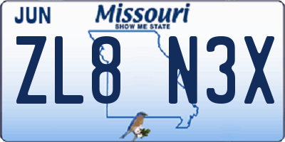 MO license plate ZL8N3X