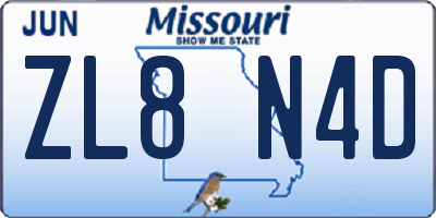 MO license plate ZL8N4D