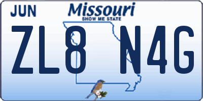 MO license plate ZL8N4G