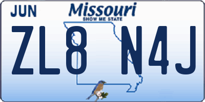 MO license plate ZL8N4J