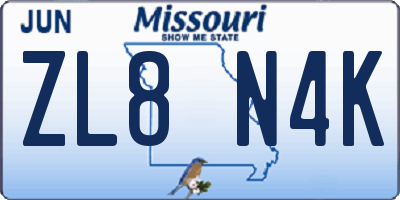 MO license plate ZL8N4K