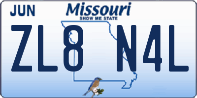 MO license plate ZL8N4L