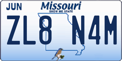 MO license plate ZL8N4M