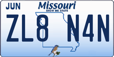 MO license plate ZL8N4N