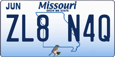 MO license plate ZL8N4Q