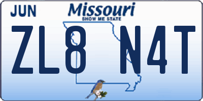 MO license plate ZL8N4T