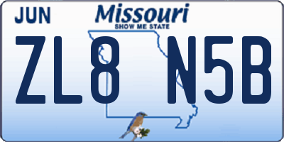 MO license plate ZL8N5B