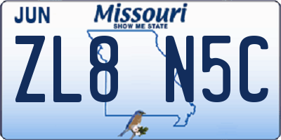 MO license plate ZL8N5C
