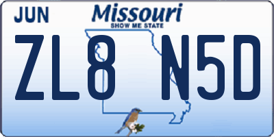 MO license plate ZL8N5D